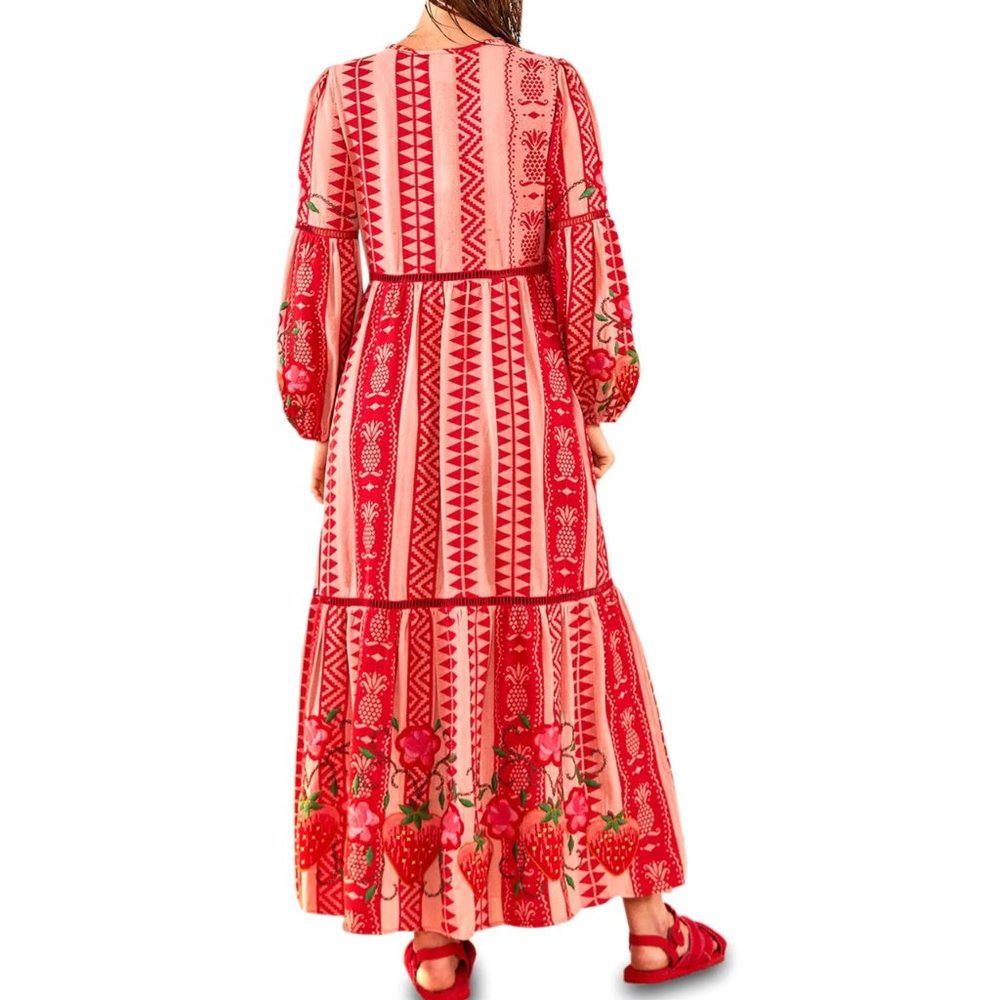 Farm Rio Pineapple Jacquard Split-Neck Maxi Dress - Picture 2 of 16